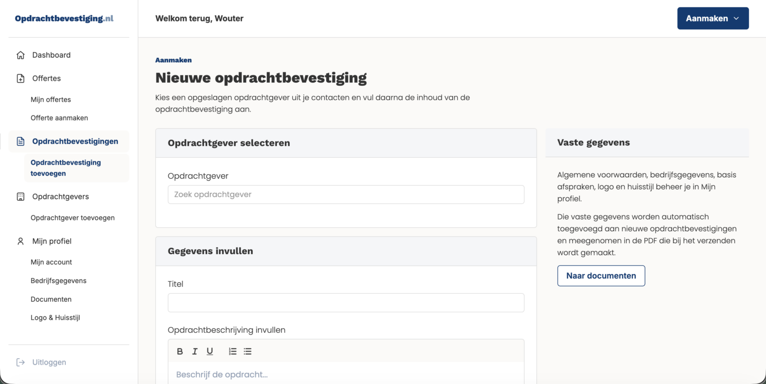 Opdrachtbevestiging opstellen